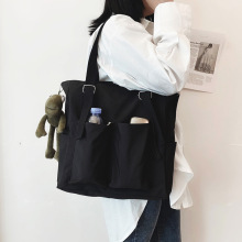 日系斜挎包女港风大容量通勤单肩包休闲简约工装大学生上课布包