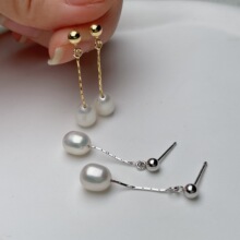 诸暨淡水珍珠耳钉通体925银米珠耳线女显瘦流苏耳环耳坠耳饰批发
