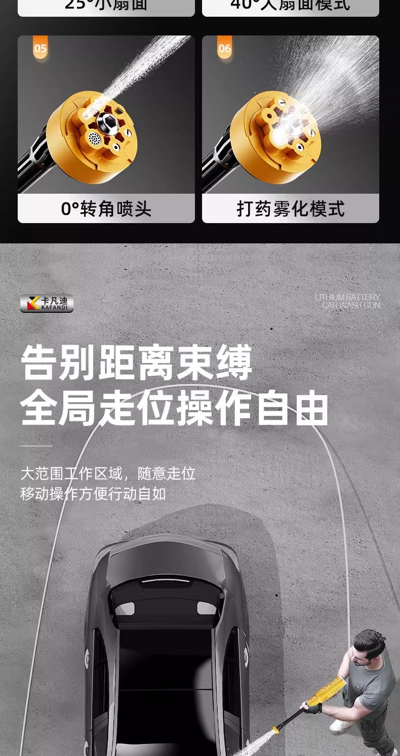 Wireless car washing machine for household portable charging high pressure water gun lithium battery water pump brush car gun cleaning artifact
