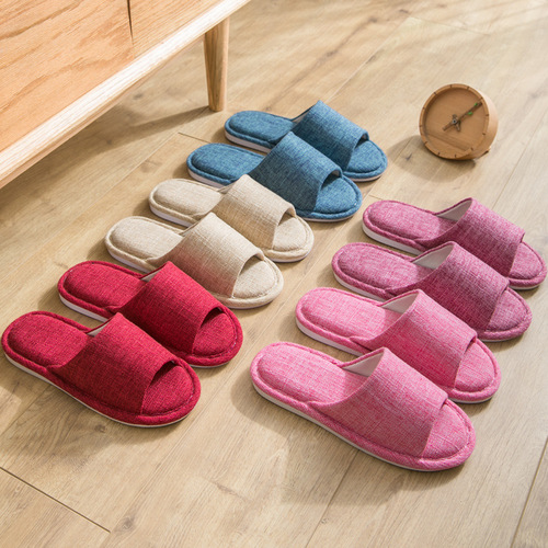 Linen Slippers for Women Summer Home Couple Indoor Non-slip All-Season Wood Floor Cooling Slippers for Men Summer Household Use