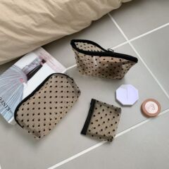 22231 ins love transparent mesh cosmetic bag large capacity carry-on storage portable toiletry bag stationery bag