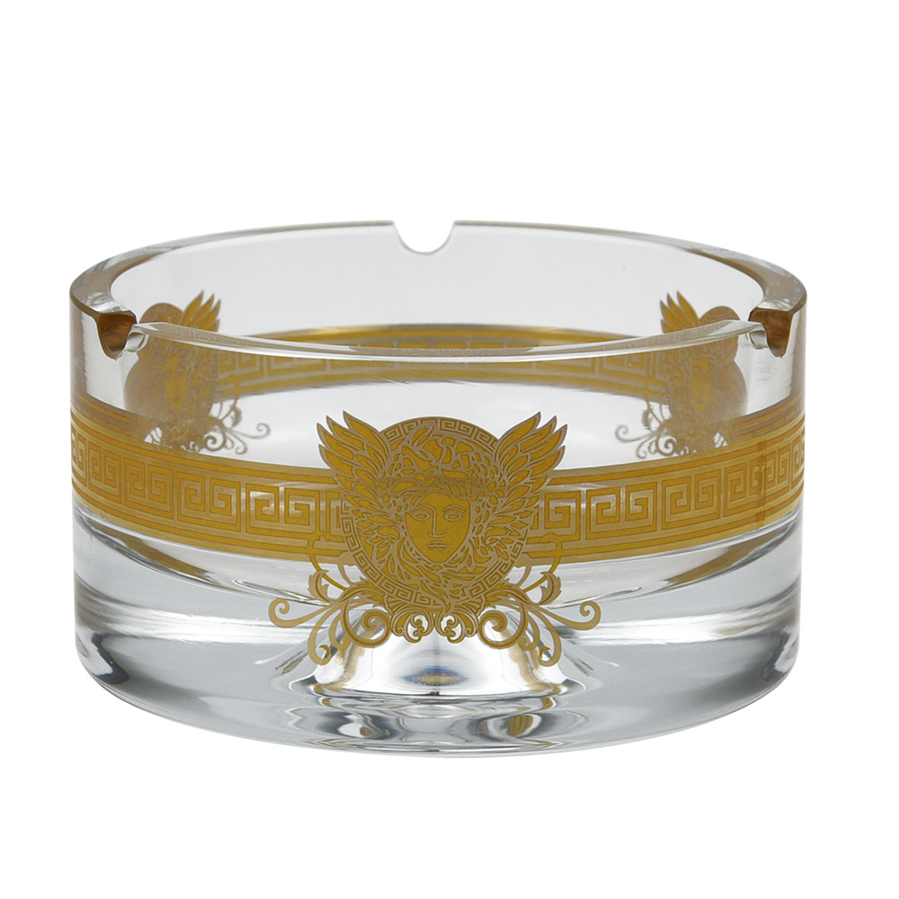 美杜莎真金花纸加厚手工烟灰缸 欧式轻奢水晶玻璃手工古典烟灰缸