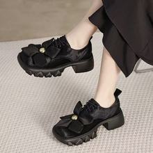 2025春款女鞋玛丽珍厚底马毛鞋大头乐福鞋单鞋女一件代发方头设计