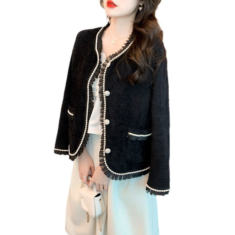 Chaqueta francesa de viento fragante para mujeres otoño y invierno 2024 nueva moda de punto cardigan de agua chaqueta de abrigo