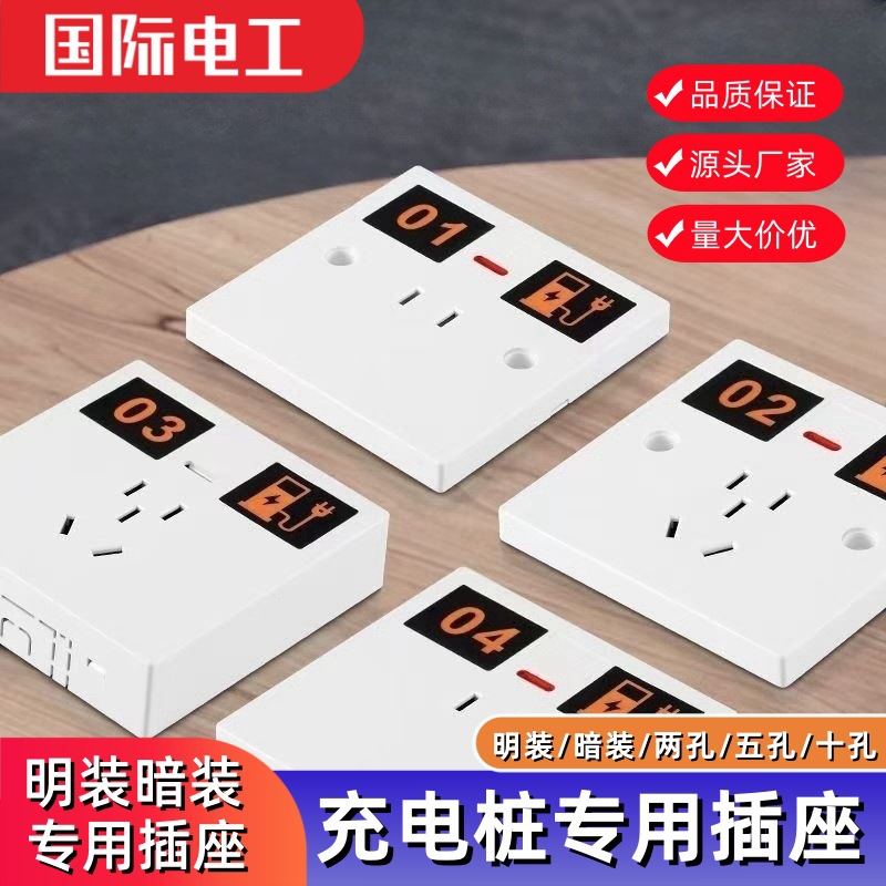 户外小区电动车共享充电桩插座带防雨罩二三插五孔插座面板86明装