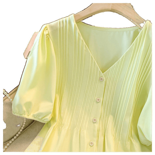 Designer Short-Sleeve Top with French Charming Gentle Style, Puffed Sleeves for Plus Size Women - Summer Fashion