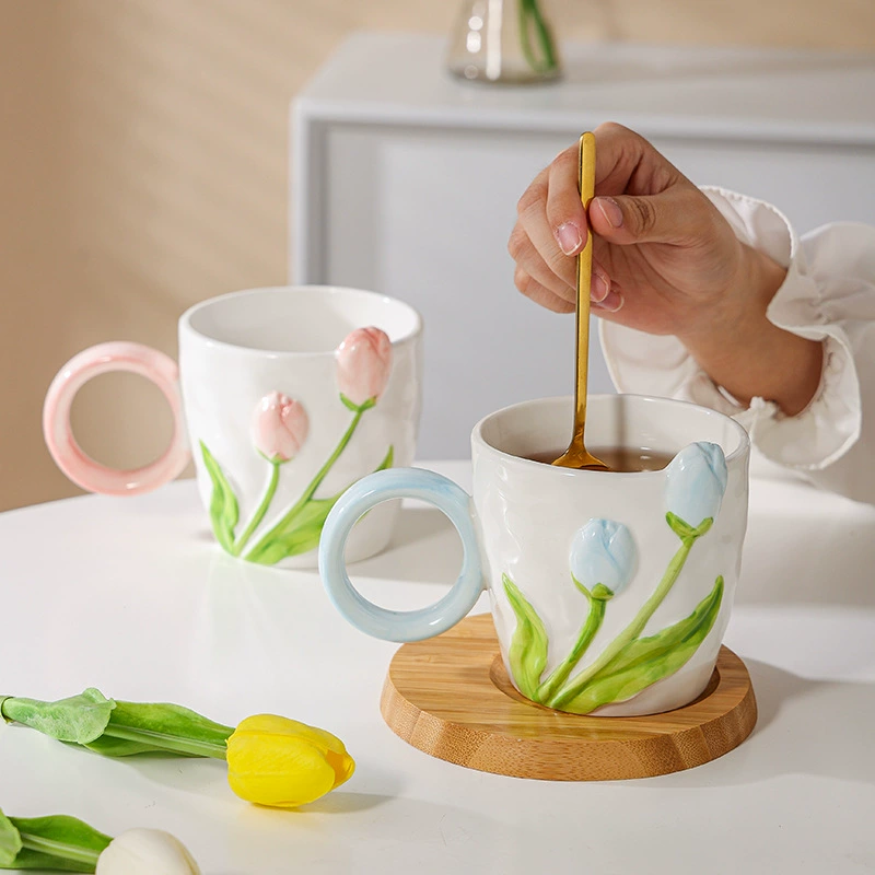 Графин кружка из керамики Tulip Nordic подарок чашка для офиса, напитки чашка для чая кофе с ложкой