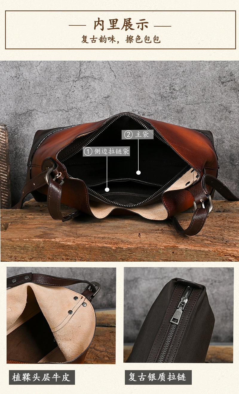 Túi tote da bò thật phong cách vintage, tay cầm chắc chắn, dung tích lớn — Vàng cổ điển, Màu xanh lá cây, Đỏ cổ điển, Nâu cổ điển chi tiết 12