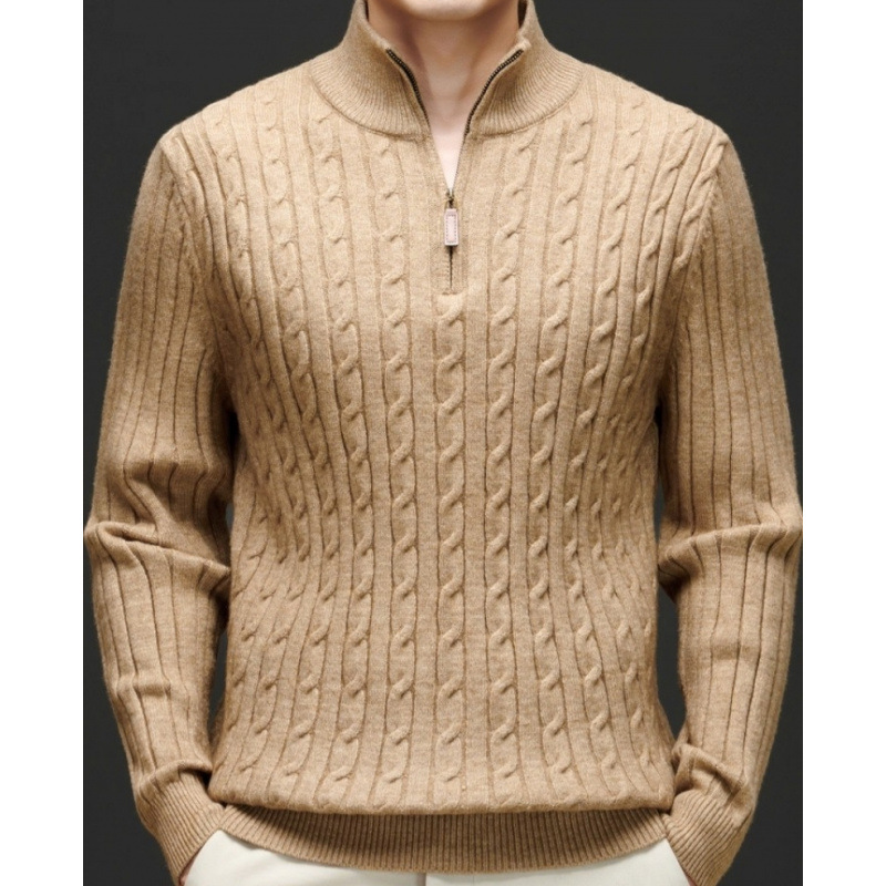 Live Broadcast Hot Item! Old Money Style Light Luxury Men's Sweater Autumn and Winter New Casual Half-High Collar Zip-Up Knit Jacket