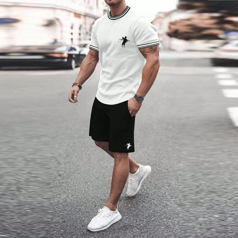 2023 camiseta de moda de verano corriendo fitness cuello redondo manga corta 3D impresión de los hombres de comercio exterior traje de Deportes de calle