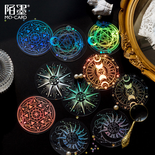 Momo PET hot-color gold laser collage card, Galaxy Brilliant Series, 8 types of retro dreamy pocket photo frames and stickers