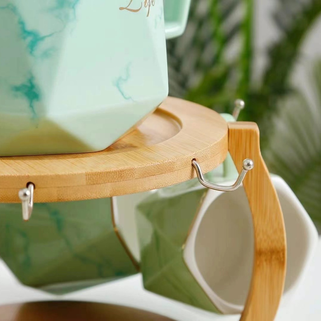 Estilo nórdico creativo conjunto de agua fría traje de cerámica taza con soporte Oficina flor tetera taza de agua marbling