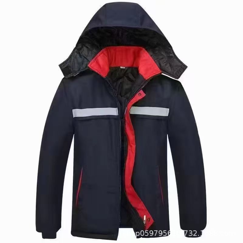 Invierno calentamiento reflectante ropa de trabajo de algodón ropa de algodón media y larga ropa de trabajo de protección contra el frío ropa de trabajo chaqueta de algodón mayorista
