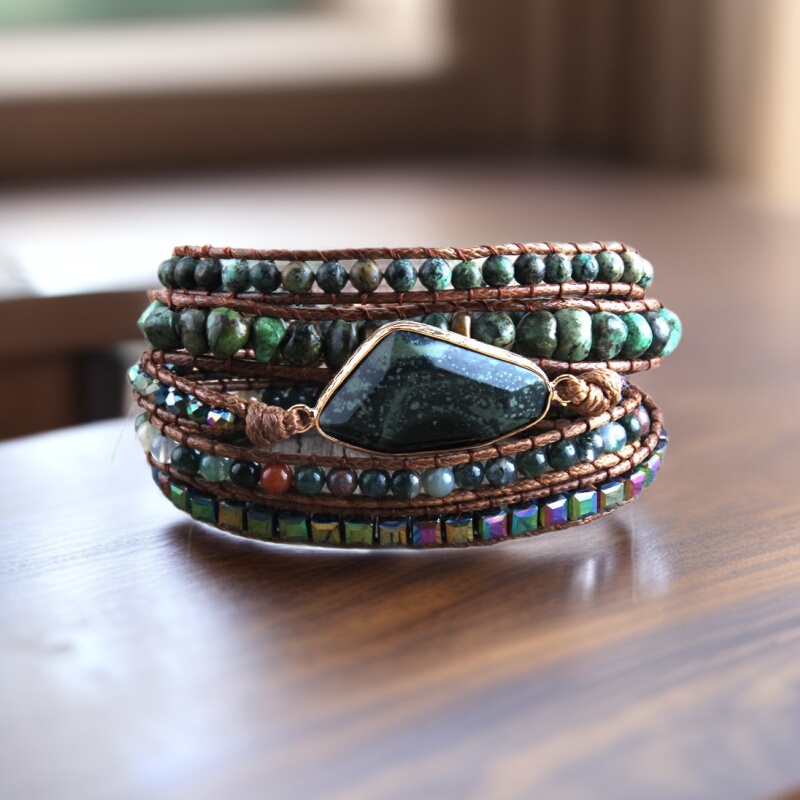 Cross-border Hot Bohemian Winding Bracelet Natural Semi-precious Gel Triangle Multi-layer Woven Leather Charm Bracelet Cross-border Hot Bohemian Winding Bracelet Natural Semi-precious Gel Triangle Multi-layer Woven Leather Charm Bracelet