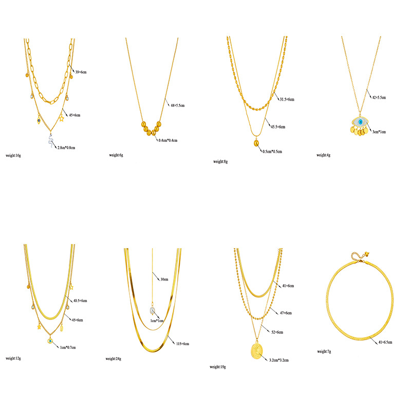 Titanium Steel Material Round, Oval, Eye Pattern Wholesale Jewelry Lady Modern Style Classic Style Round Oval Eye Titanium Steel Plating Double Layer Necklaces Pendant Necklace Necklace
