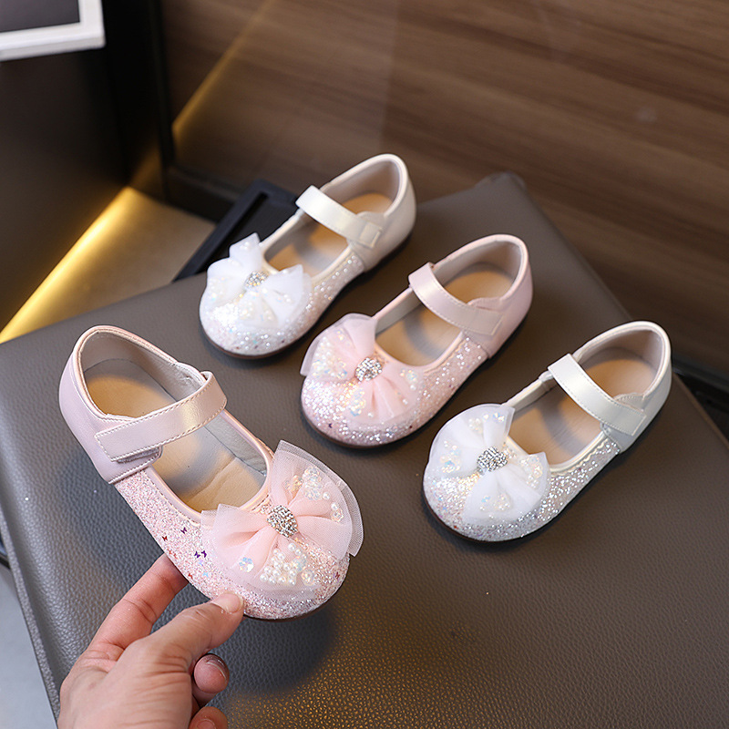 Zapatos de cuero para niñas, zapatos de arco para niños, zapatos de princesa de otoño, nuevos zapatos de tesoro de mujer, zapatos de suela suave para niñas