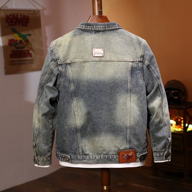 Frühling und Herbst Trendy Marke Jeansjacke Herren Loose Retro Herrenjacke Vielseitiges Revers High Street Herrenoberteil 534_voghion.com