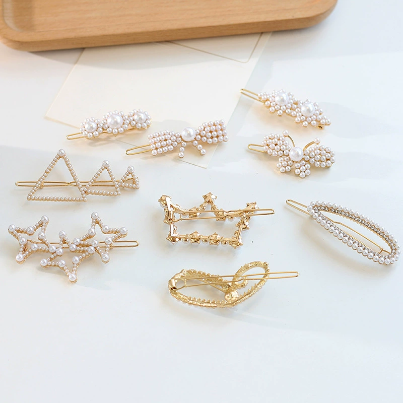 Hairpins from pearl, hair accessory, metal bangs with letters