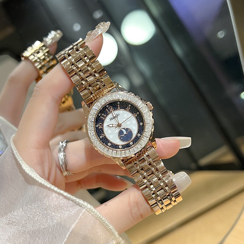 2025 Cross-Border Hot-Selling Starry Sky Moon Star Series Women's Watch Diamond-Encrusted Steel Strap Fashionable Transparent Flywheel Dropshipping