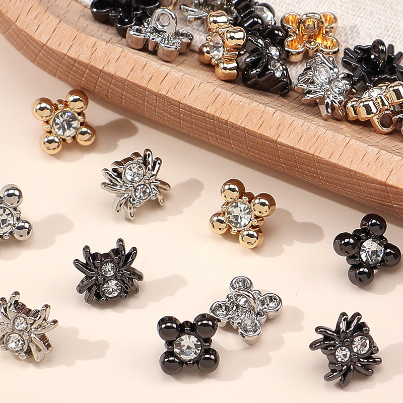 High-End Metal Black Spider Buttons with Rhinestones for Men's Shirt Cuffs, Hand-Stitched Irregular-Shaped Buttons with a Premium Feel High-End Metal Black Spider Buttons with Rhinestones for Men's Shirt Cuffs, Hand-Stitched Irregular-Shaped Buttons with a Premium Feel