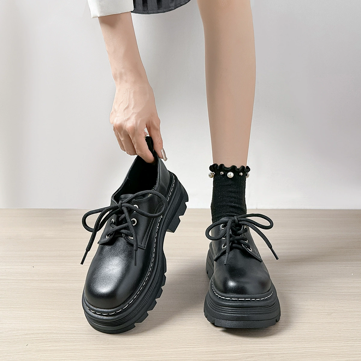 威威女郎 Loafers, shoes platform English style, high shoes for leather shoes, British style