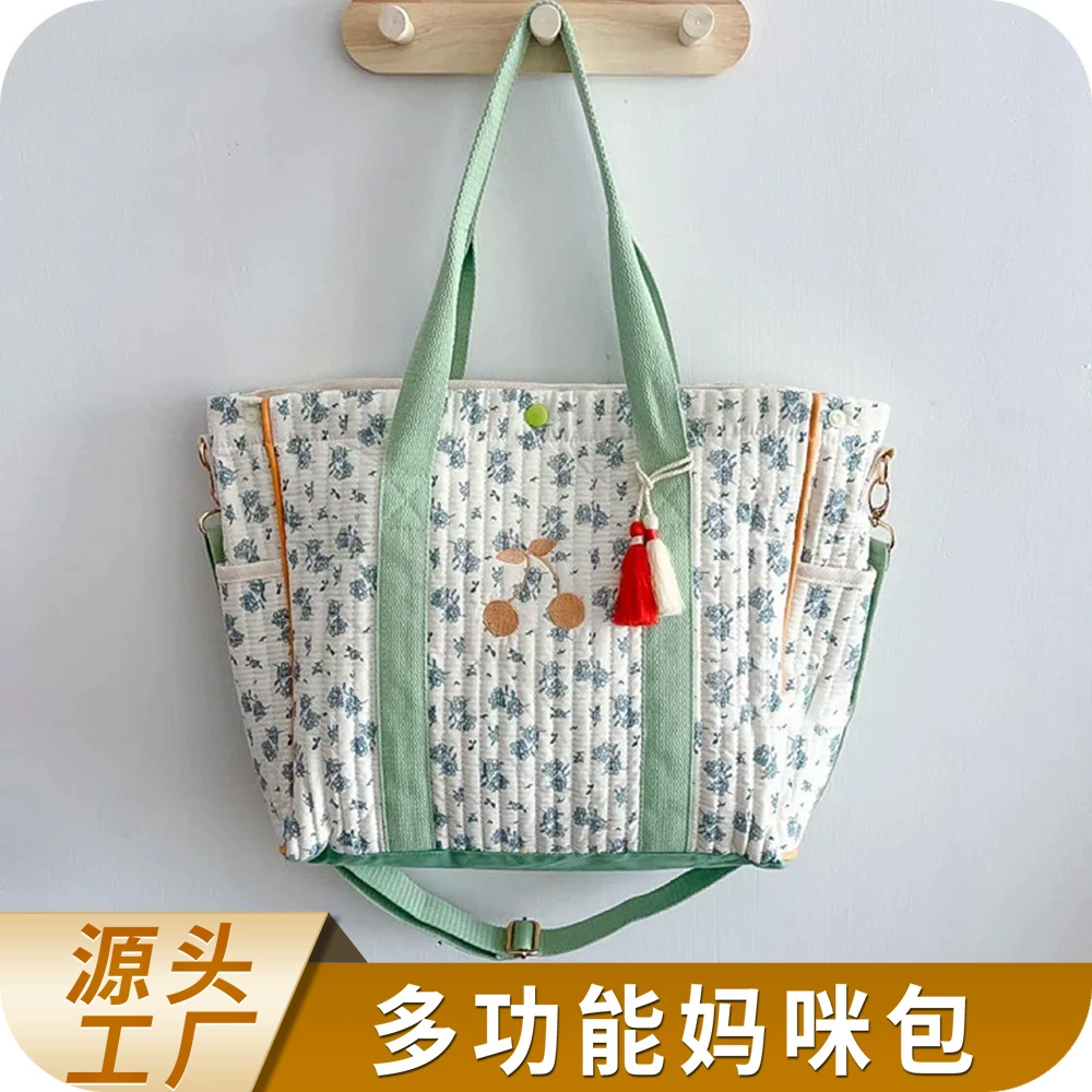 Легкая сумка через плечо, корейская версия, большая вместительная сумка для мамы, сумка для мамы и ребенка, сумка с цветочным принтом, с открытыми плечами.
