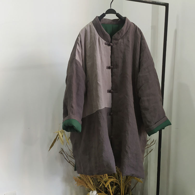 winter Chinese style Women's wear Flax Retro New Chinese style Cotton clip keep warm Double-breasted frog cotton-padded jacket cotton-padded clothes Carved saddle]