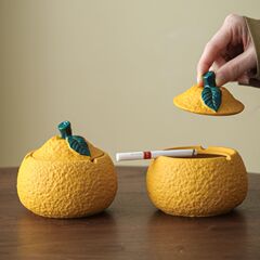 丑橘烟灰缸带盖树脂家用创意客厅茶几摆件防飞办公室高颜值烟缸