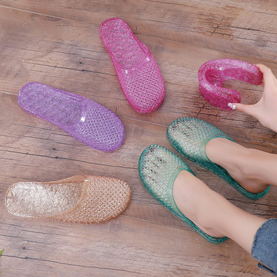 Closed toe half slippers for women Summer home indoor transparent crystal jelly plastic rubber shoes bathroom bath slippers