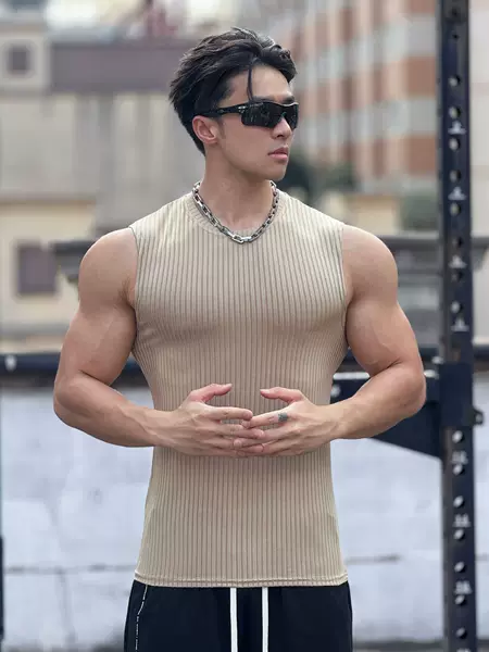 Muscle Fitness Brothers Summer New Fitness Vertical Stripe Vest Men's Outdoor Running Leisure Sports Sleeveless Worker
