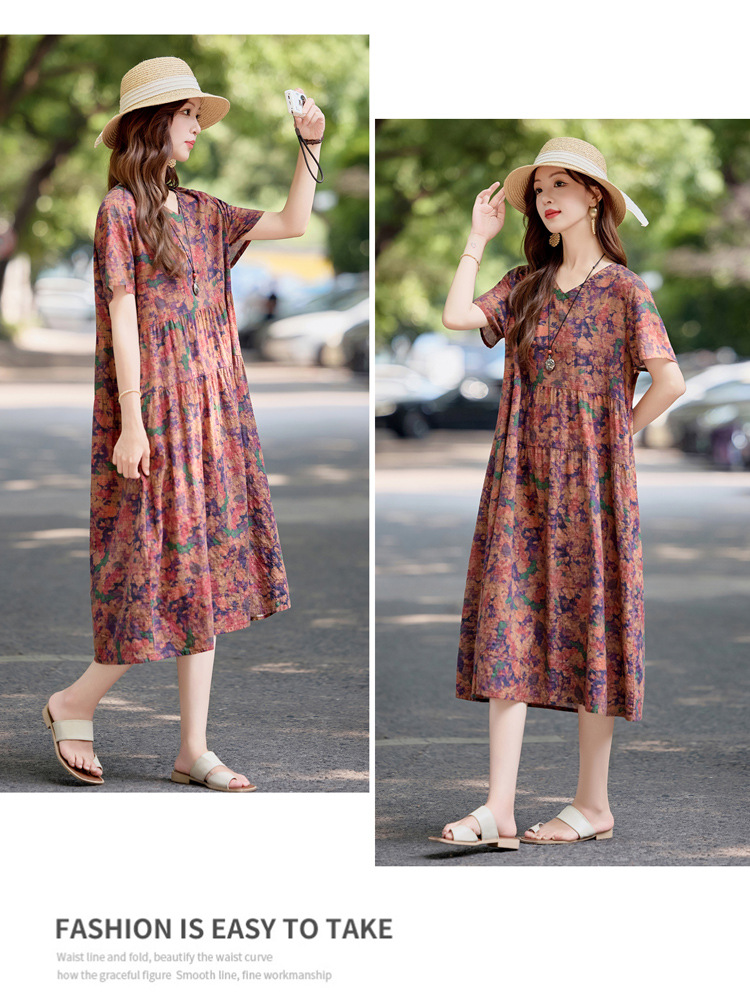 Đầm maxi nữ cotton linen in họa tiết thắt eo 2025 — Màu ảnh 03, Màu ảnh 04, Màu ảnh 01, Màu ảnh 02 chi tiết 15
