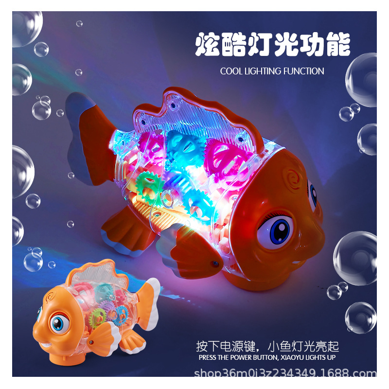 Engranaje transparente eléctrico oscilante juguetes de peces para niños y niñas acústico y luz música universal velocidad variable caminar peces