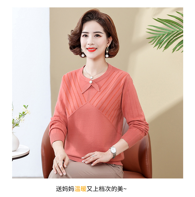妈妈秋装针织打底衫2022新款中年女洋气减龄上衣中老年宽松薄毛衣 pic 46