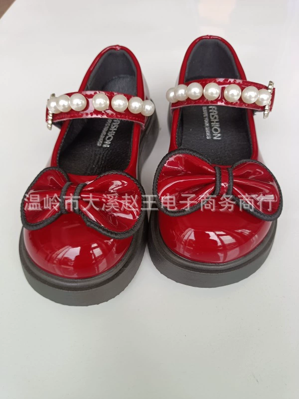 Children's shoes for leather shoes English style with bow from pearl for princess, 2023, autumn, trend of season, British style, soft sole