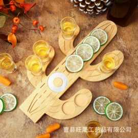 木制酒杯架烈酒托盘仙人掌形沾糖托盘派对聚会酒盘酒吧服务上菜盘