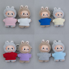 labubu4.0娃衣10cm搪胶盲盒公仔挂件纯色t恤四代mini拉布布衣服