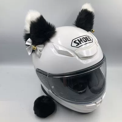 Decoration Cat Ears Cross-Border: Motosiklet dəbilqələri - black-and-white-pointed-collar-custom-color-retention-bell-handmade-bow