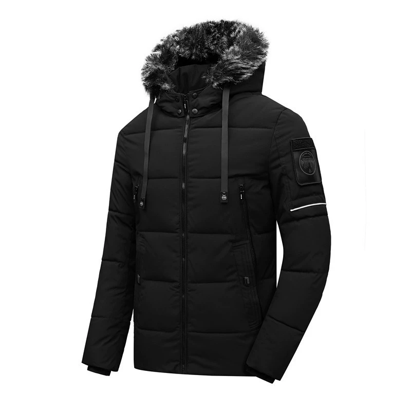 Зимний утолщенный съемный воротник в наличии, повседневный однотонный Молодежный пуховик с боковыми прорезями и карманами на молнии, Черный пуховик