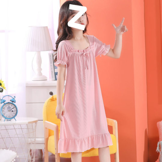 Ice Silk Summer Girls' Pajamas Thin Skirt Little Girl Princess Style Baby Children's Nightgown Cool Home Clothes