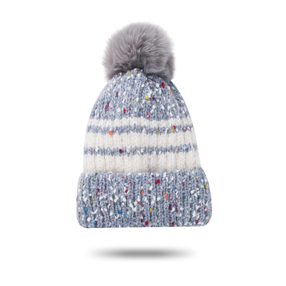 100g Weight Anniversary, Outdoor, Travel, Birthday, Festival, Sports, Shopping Occasion Stripe Pattern Unisex Gender Basic Style Light Blue, Pink, Red, Yellow, Black Color One Size Size Fashion Thick Velvet Hat Warm Fur Ball Caps Cute Knitted Woolen Hat 4