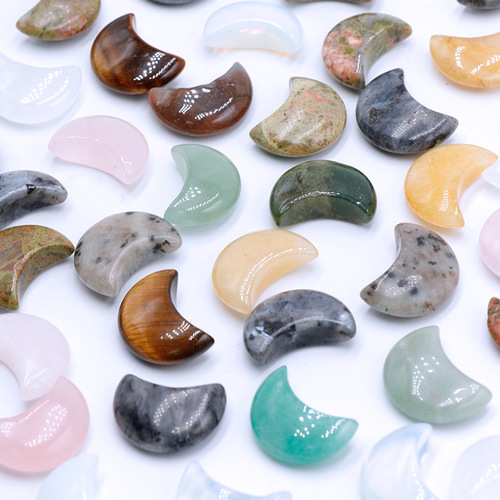 Natural Crystal Agate Semi-Precious Stones 20mm Moon Cresent Crystal Craft Decor Small Gift DIY Cross-border