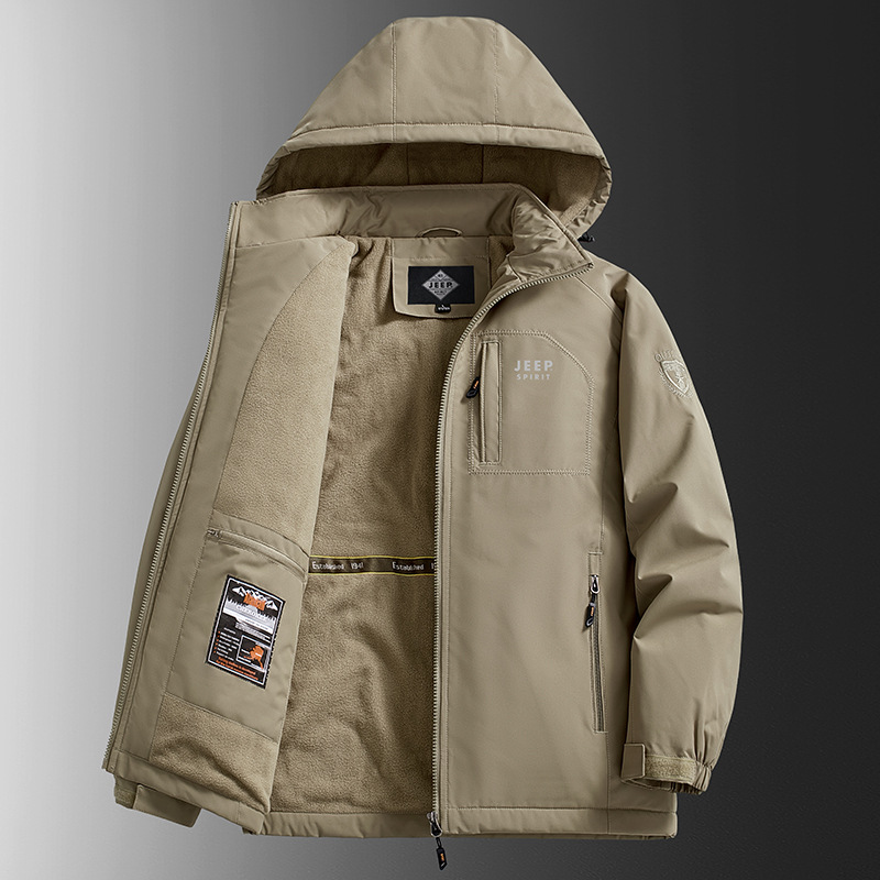 Men's Youth Velvet Thickeneded Jacket Top Outwear Autumn and Winter Cotton Outwear Removable Hat 9868Jp