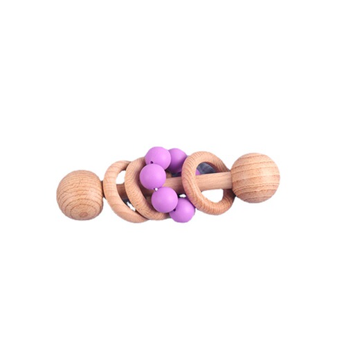 Children's rattle, colorful silicone bracelet, beech wood ball bead rattle, baby teether, molar stick, wooden craft ornament