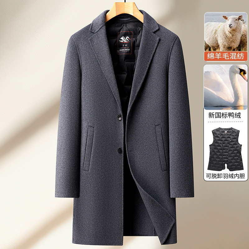 2024 겨울 새 다운 라이너 양면 남자 중간 길이의 캐주얼 양모 두꺼운 코트 1921