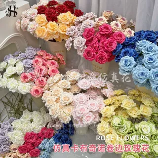 仿真花三头卷边玫瑰花钻石玫瑰曼塔花插花拍摄道具插花婚庆装饰