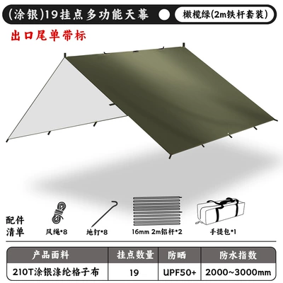 19 Attachment Points, Multifunctional | Avtomobil yan çətirləri - silver-coated-export-last-order-with-label-olive-green-16mm-iron-2m-set-33m
