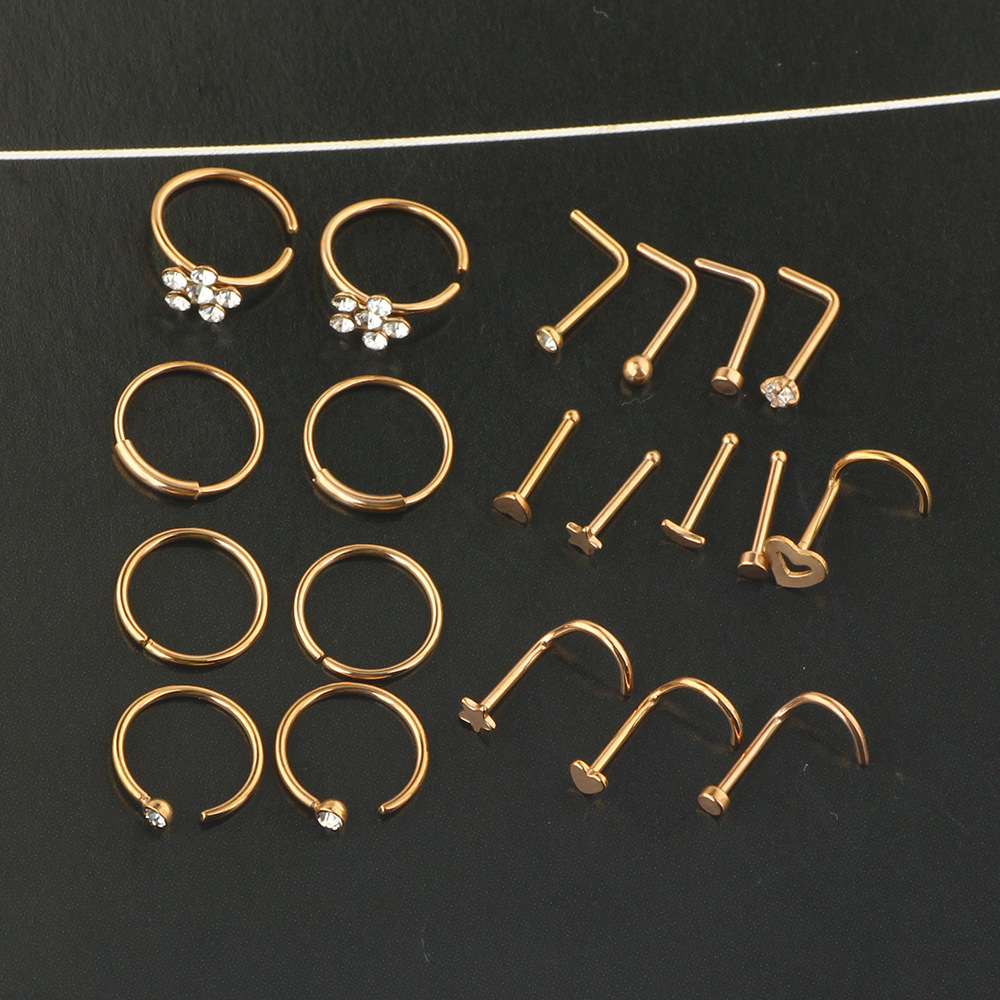 21-Piece Nose Piercing Kit Stainless Steel Geometric Nose Ring Set Body Jewelry detail image 7