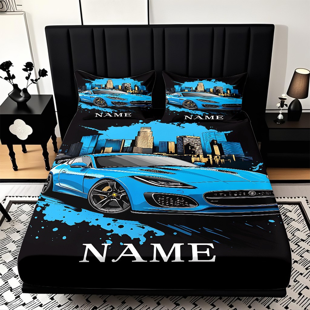 TEMU / JIT moda popular patrón de carreras 3D impresión digital cama de cama de cama kit de ropa de cama fábrica directa