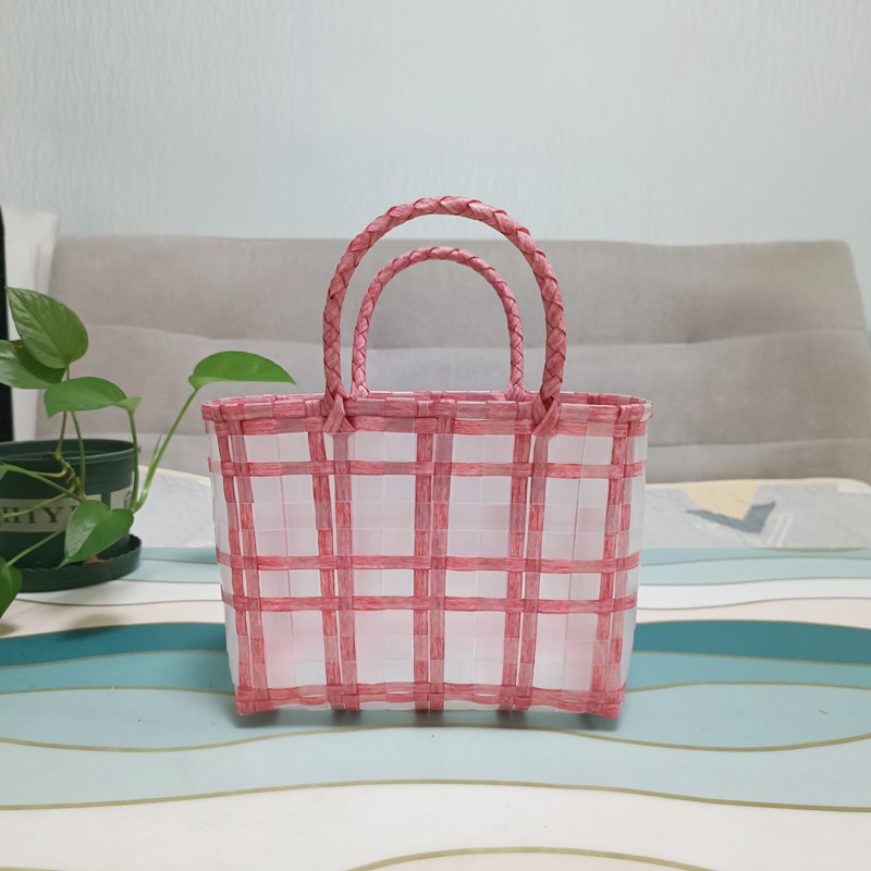 756g Weight Open Closure Type Double Handle Strap Type Handbag Bags Type Holiday, Travel Occasion PVC Material Plaid Pattern All Seasons Season Women's Gender Cute, Vacation Style Square Shape Large Size Women's Cute Vacation Plaid PVC Shopping Bags 14