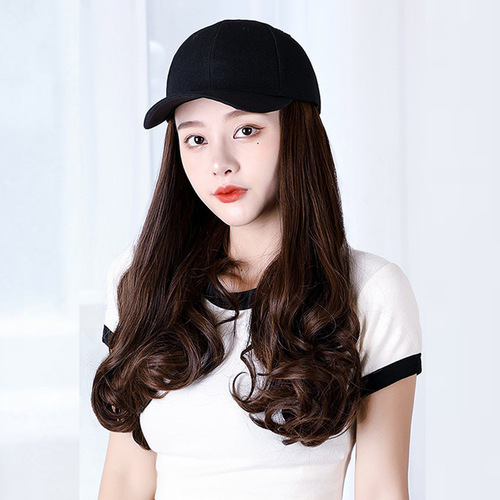 Hat wig one-piece peaked cap pear flower long curly hair women fashion new European and American foreign trade wig hat manufacturer